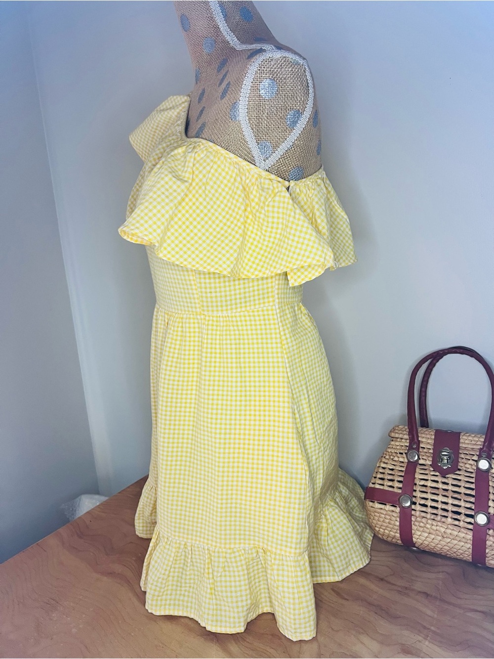 Gingham One-Shoulder Ruffle Short Dress - Picture 6 of 7